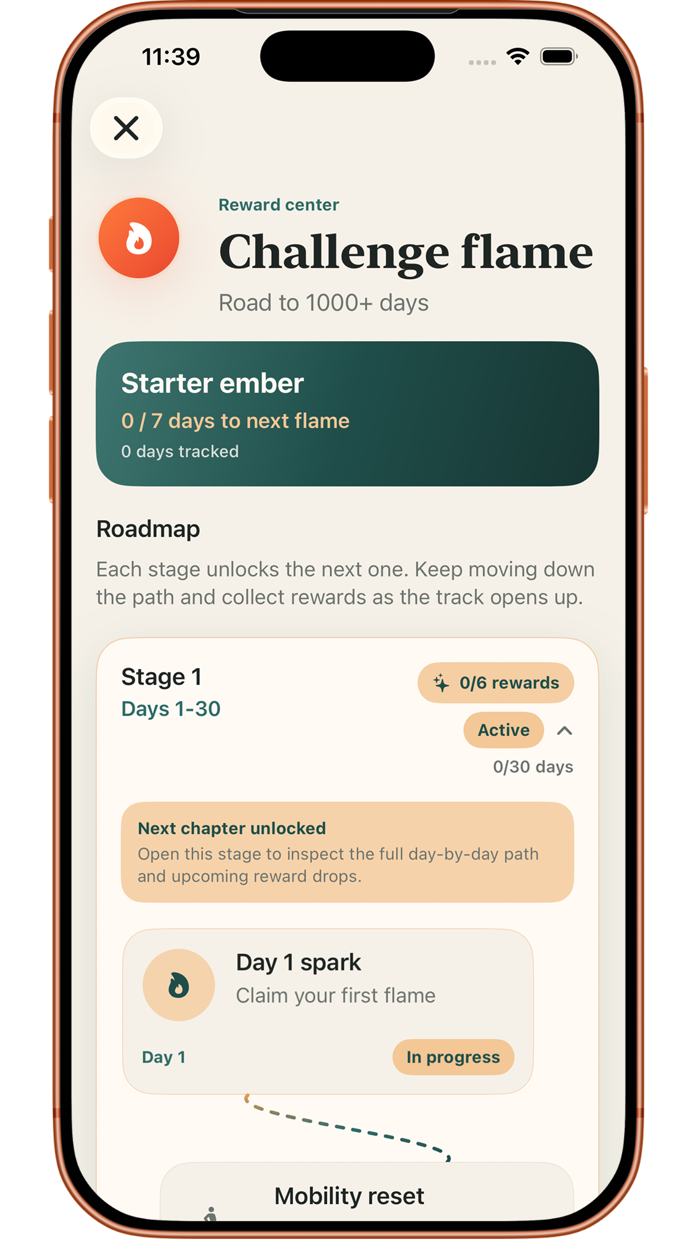 Renava progress and consistency screen.